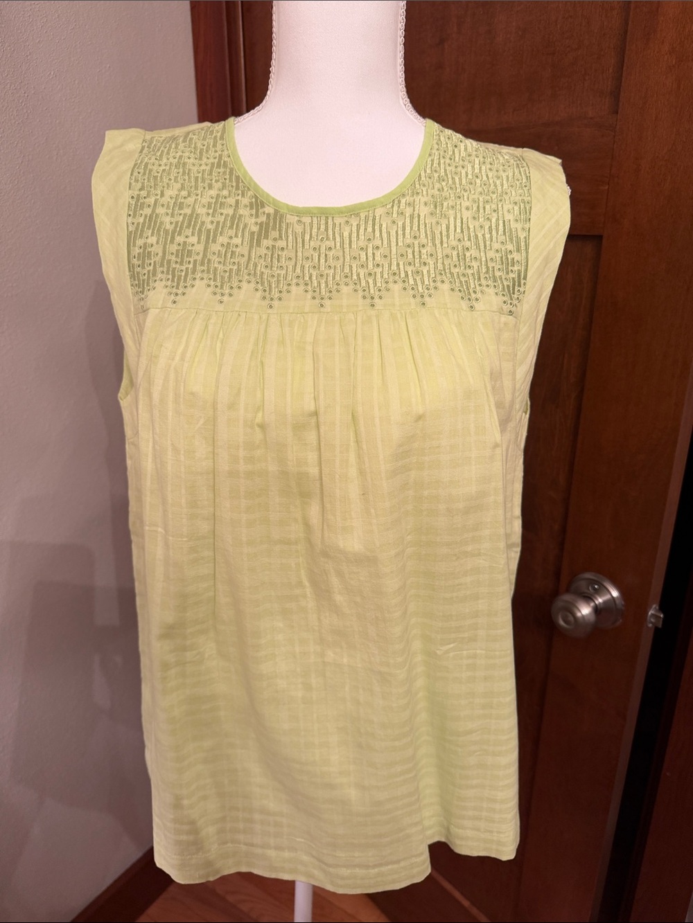 J Crew Light Green Sleeveless Eyelet Smocked Women's Top